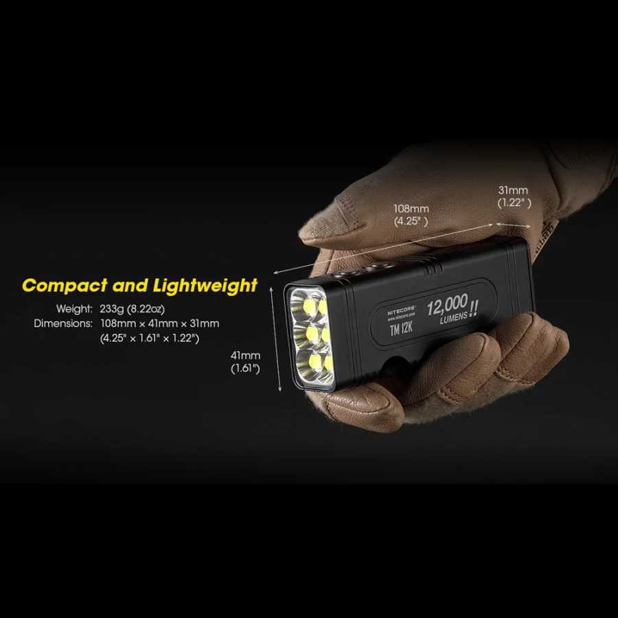 Фотография №5 товара Перезаряжаемый тактический фонарик NITECORE TM12K USB-C, 12000 люмен, портативная Тройная