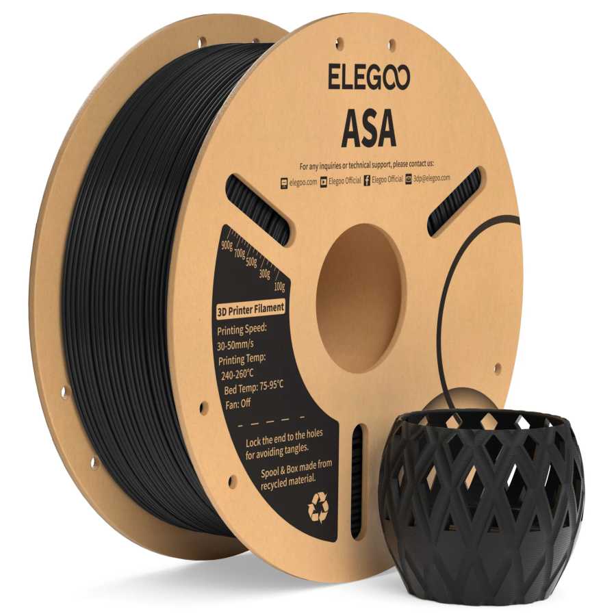 Филамент ELEGOO ASA 1.75 мм, 1 кг, устойчивый к УФ-излучению и атмосферным воздействиям, для 3D-принтеров, идеально подходит для функциональных деталей на открытом воздухе, 1 кг, черный, белый 3D-печать