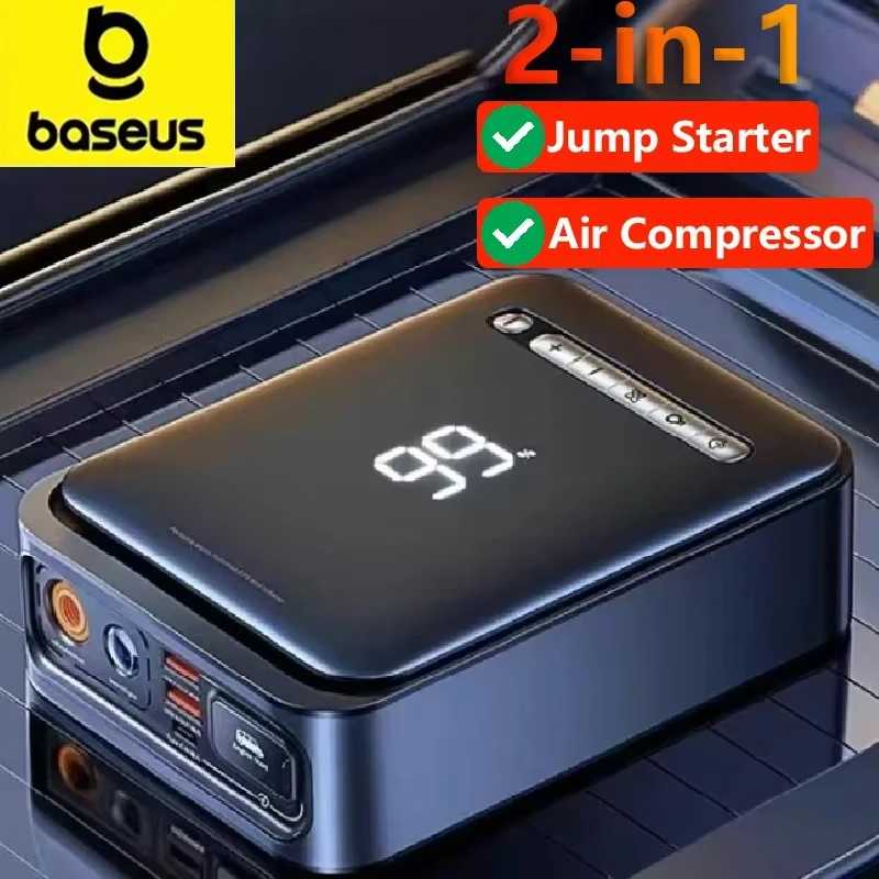Baseus 2 в 1, автомобильный стартер, автомобильный беспроводной насос для накачивания шин, воздушный компрессор, портативный аккумулятор, 1000 А, быстрая зарядка Автоэлектроника