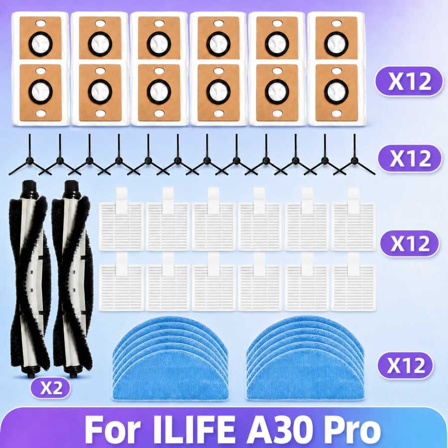 Совместимость с деталями пылесоса (ILIFE A30 Pro), основные роликовые боковые щетки, HEPA-фильтр, швабра, тканевый мешок для пыли, аксессуары Запчасти для бытовой техники