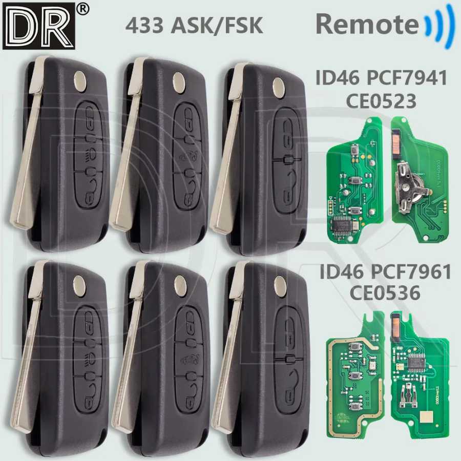 DR CE0523 ID46 PCF7941 CE0536 PCF7961 433ASK/FSK откидной автомобильный дистанционный ключ для Peugeot 207 307 308 408 Citroen C1 C2 C3 C4 C5 Picass Стартеры