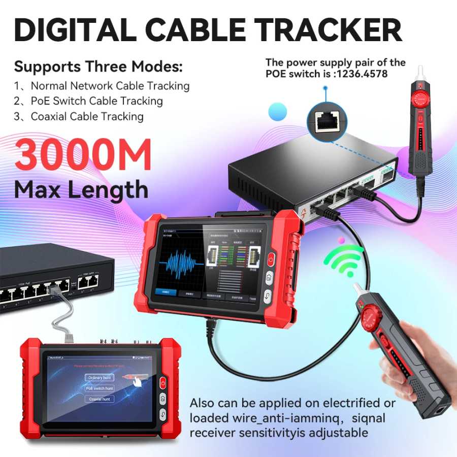 Фотография №4 товара Тестер Tahlitech IPC с 8-дюймовым сенсорным экраном для систем видеонаблюдения,