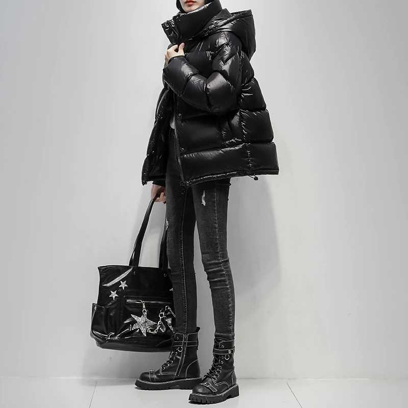 Short Glossy Down Jacket For women Winter 2025 New Korean version 90% White duck down Thick Bread Jackets Lady Hooded Down Coats Пуховики