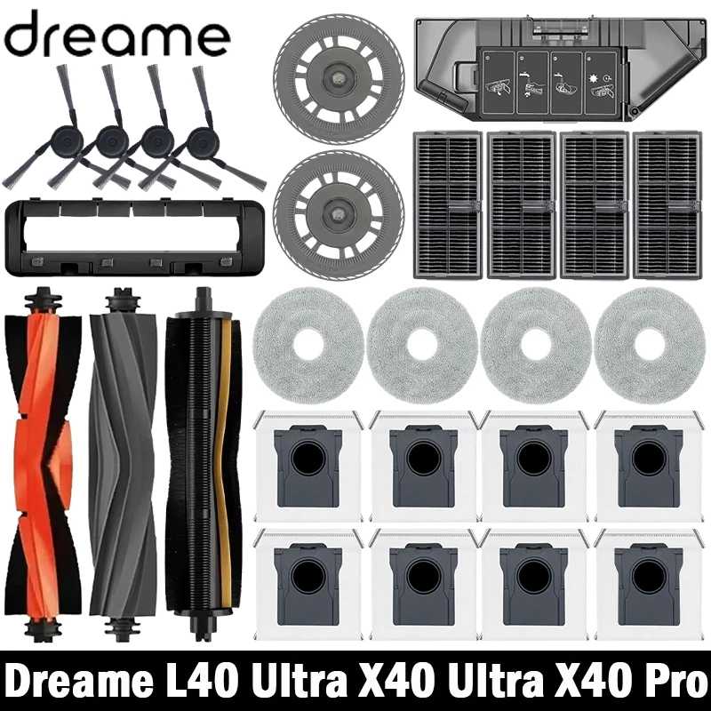 Dreame L40 Ultra/X40 Ultra/X40 Pro Робот-пылесос Аксессуары Швабра Мешок для пыли Основная щетка Боковая щетка Замена фильтра Hepa Запчасти для бытовой техники