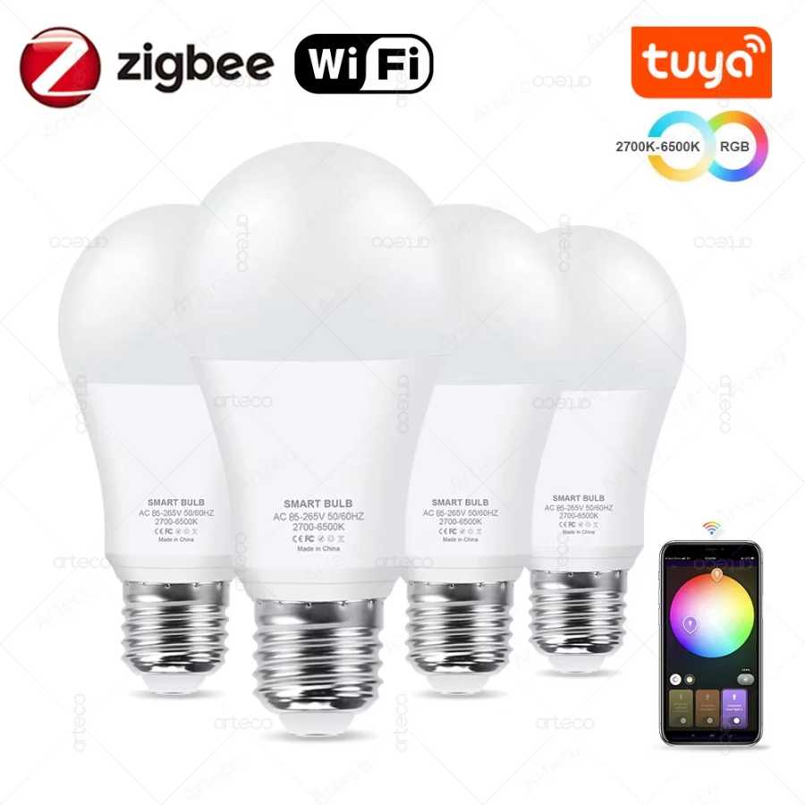 Умная Светодиодная лампа Tuya с Wi-Fi, 15 Вт, 18 Вт, E27, Zigbee Лампочки и световые трубки