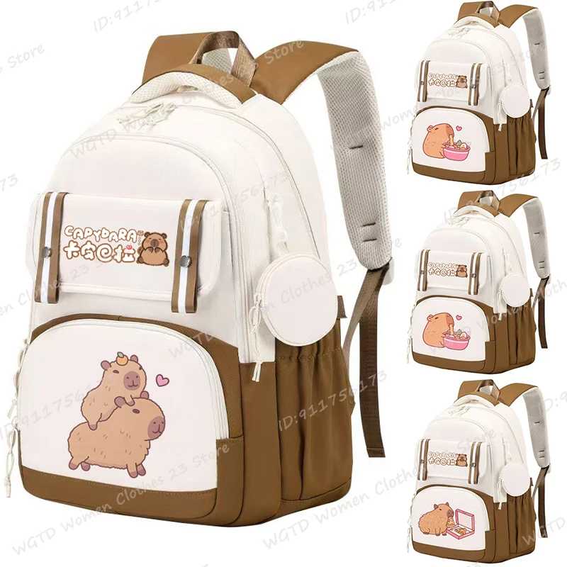 Kawaii Capybara школьный рюкзак для колледжа, школьный повседневный рюкзак, сумка для подростков, большая вместительная школьная сумка с регулируемым ремешком для подарков Рюкзак