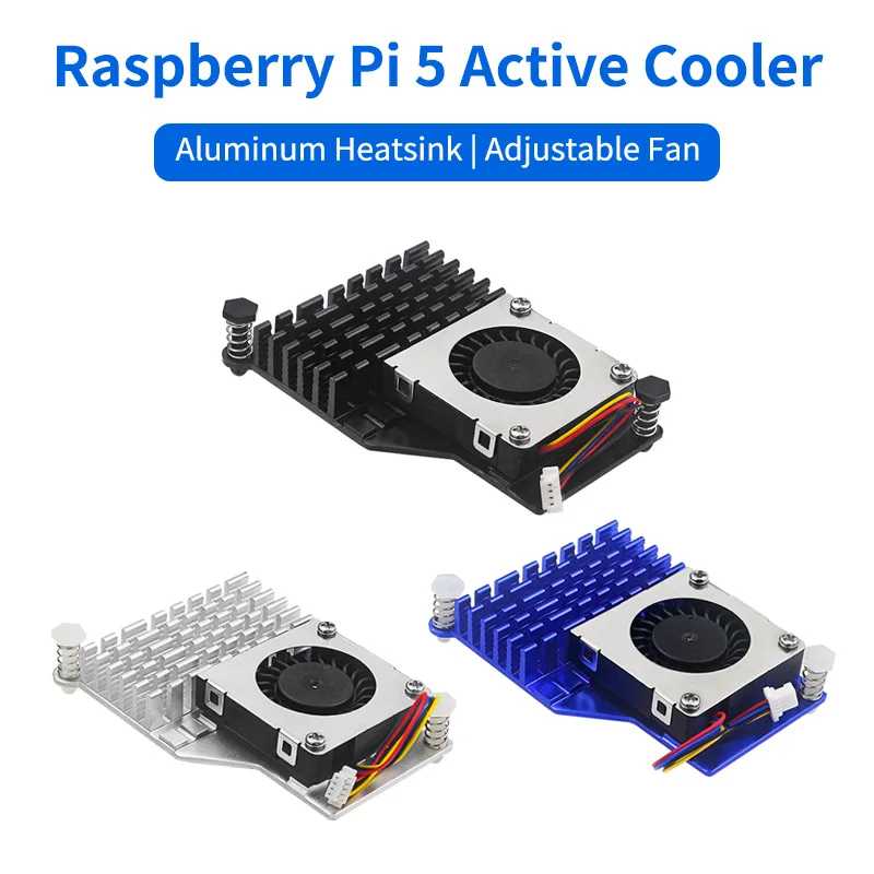 Активный охладитель Raspberry Pi 5, алюминиевый радиатор, ШИМ-вентилятор, регулируемая скорость, черный, серебристый, синий радиатор для Raspberry Pi 5 Компьютерные комплектующие