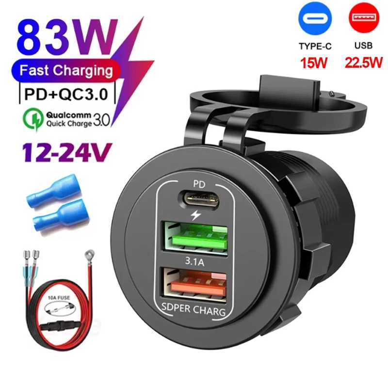 НОВОЕ 4-портовое автомобильное зарядное устройство с двумя портами PD Dual QC 3.0 USB с розеткой вольтметра, водонепроницаемый адаптер для автомобильной лодки 12 В/24 В Автоэлектроника