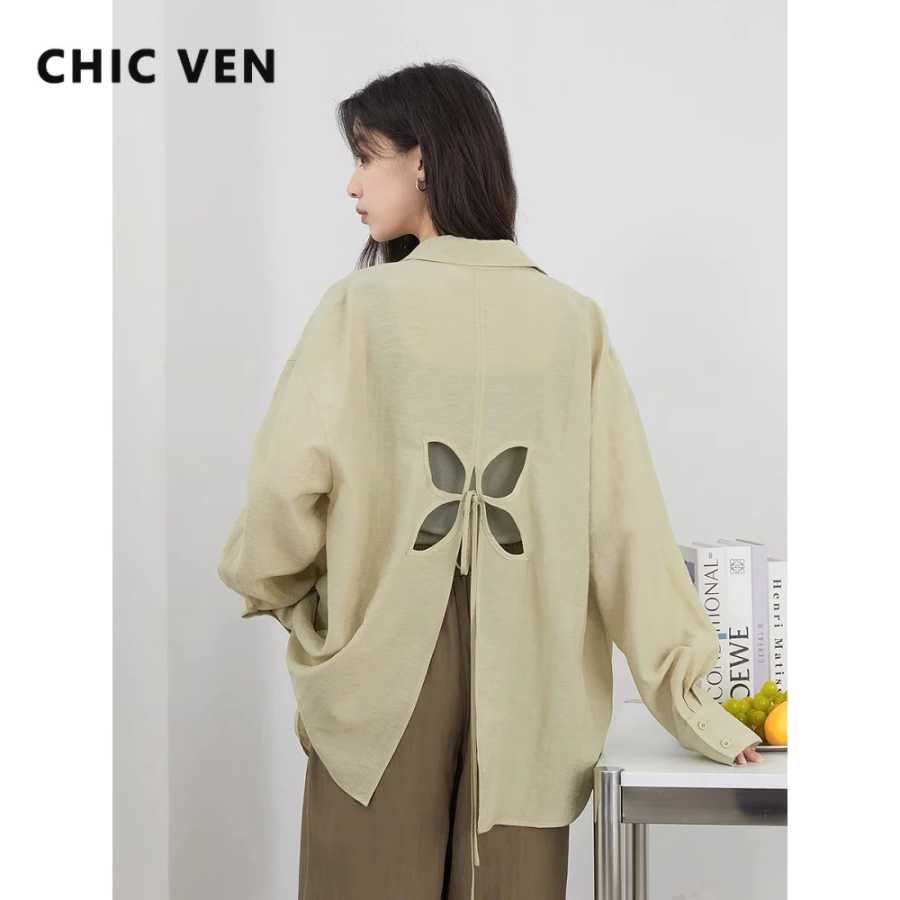 Женская блузка CHIC VEN с длинным рукавом, однотонная, свободного кроя, повседневная, новый дизайн, с вырезом на спине, весна-лето 2026 Женские топы
