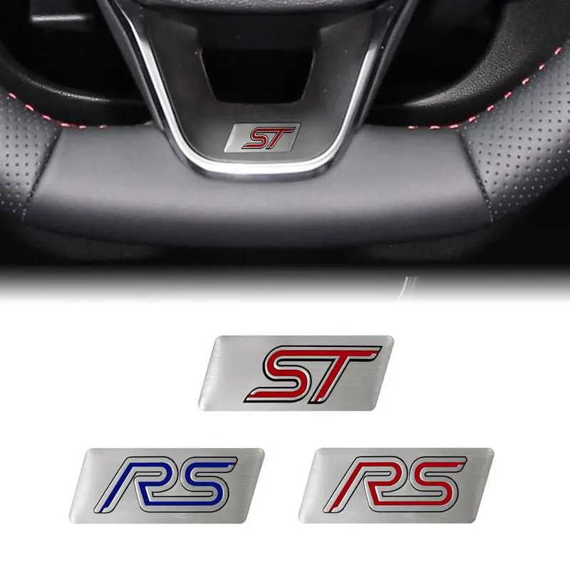Автостайлинг с логотипом RS/ST, маленькая металлическая наклейка, эмблема, Защита рулевого колеса автомобиля, значок, наклейка для Ford Focus MK3 Mk4 Fiesta Mondeo Аксессуары для салона