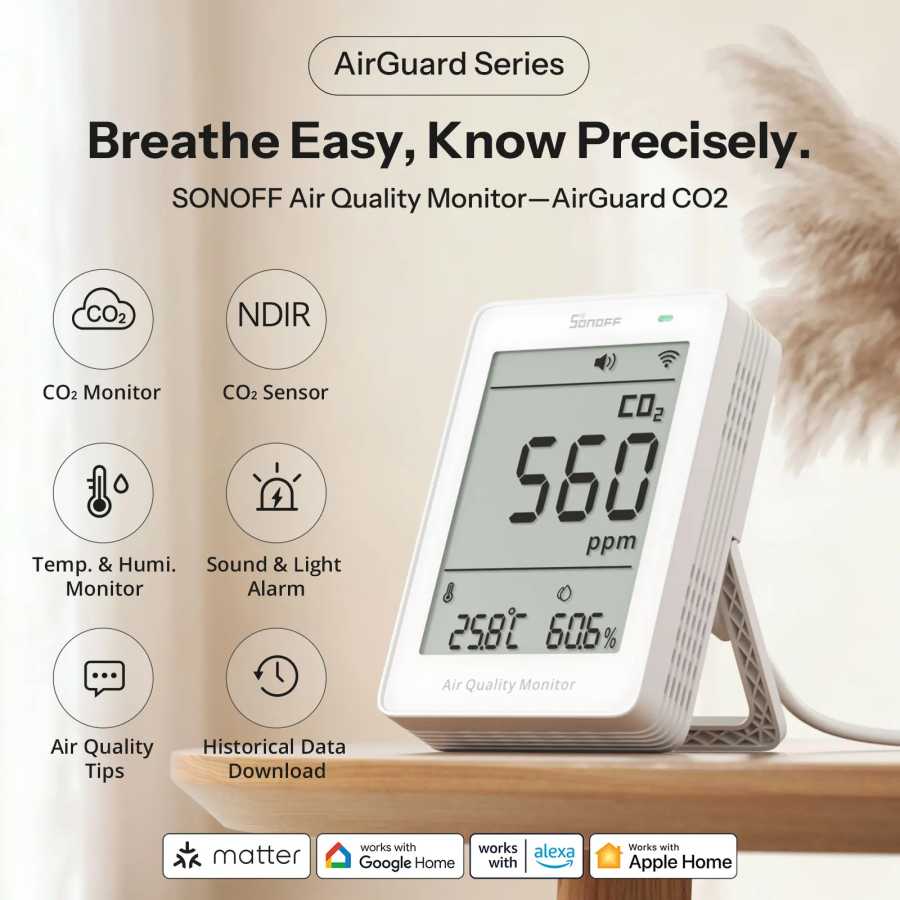 Фотография №1 товара SONOFF AirGuard CO2 Matter через Wi-Fi Монитор качества воздуха SAWF-08P