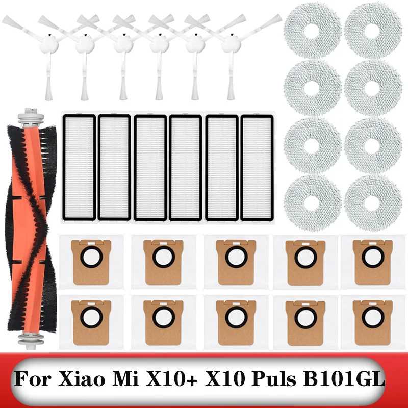 Для робота-пылесоса Xiaomi X10+ X10 Plus B101GL Запасные части Аксессуары Основная боковая щетка Hepa-фильтр Мешок для пыли Тряпка Подставка для швабры Пылесборник Запчасти для бытовой техники