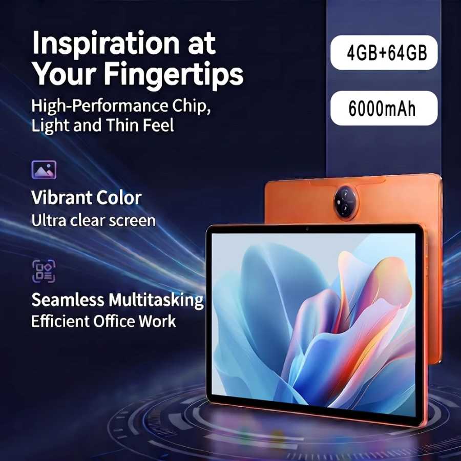 Планшет Android, новейшая система Android 13 (2026 г.), 4 ГБ ОЗУ, 64 ГБ ПЗУ, поддержка расширения памяти до 1 ТБ через TF-карту, поддержка Wi-Fi Планшеты