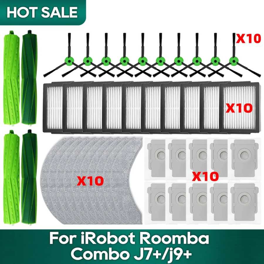Подходит для iRobot Roomba Combo j7+, Roomba Combo j9+, аксессуары для роботов-пылесосов, мешок для пыли, роликовая боковая щетка, фильтр Hepa, тряпка для швабры Запчасти для бытовой техники