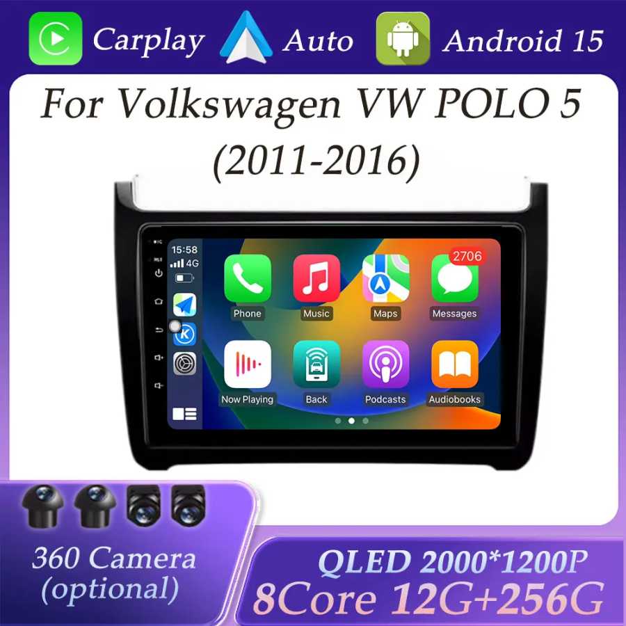 QLED экран для Volkswagen VW POLO 5 2011-2016 WIFI CarPlay Автомобильный радиоприемник Видео Аудио Мультимедийный плеер GPS-навигация DSP Стерео Автоэлектроника