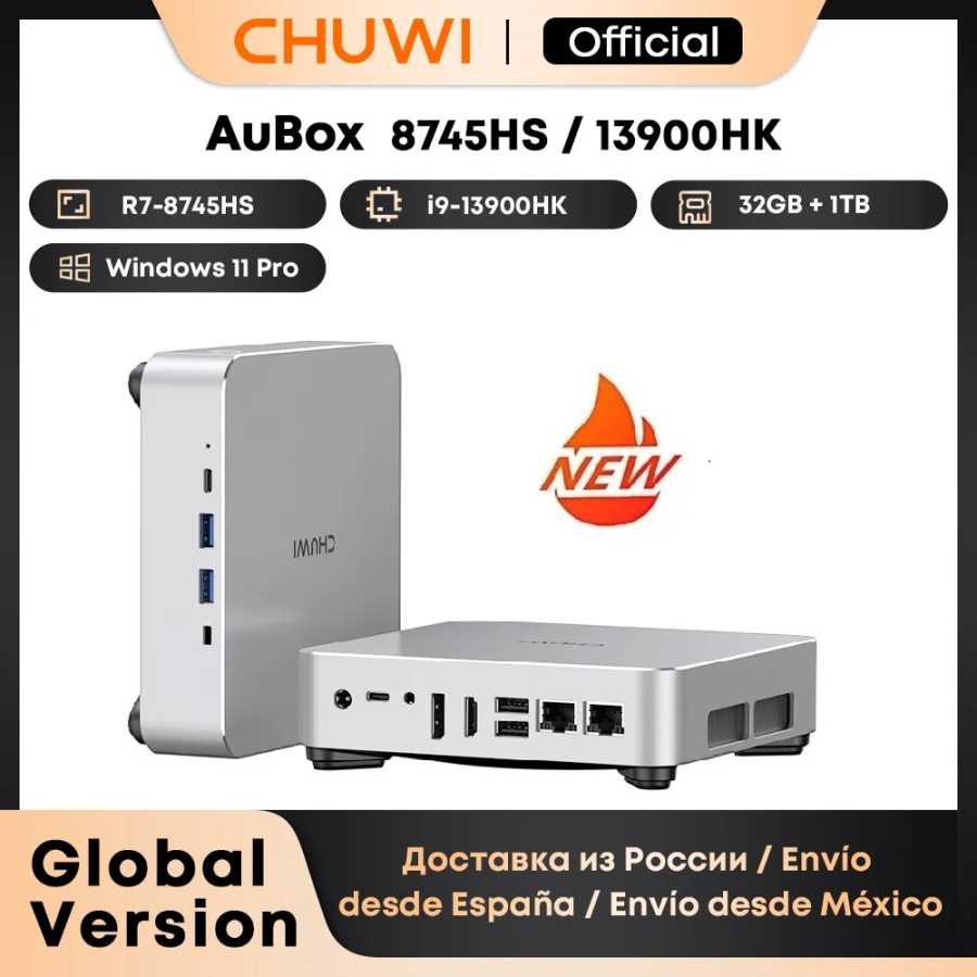 Мини-ПК CHUWI AuBox R7-8745HS / i9-13900HK 16 ГБ/32 ГБ DDR4 512 ГБ/1 ТБ SSD Windows 11 Pro WiFi 6 BT 5.2 Расширение M.2 1T*2 Настольный компьютер Мини-ПК