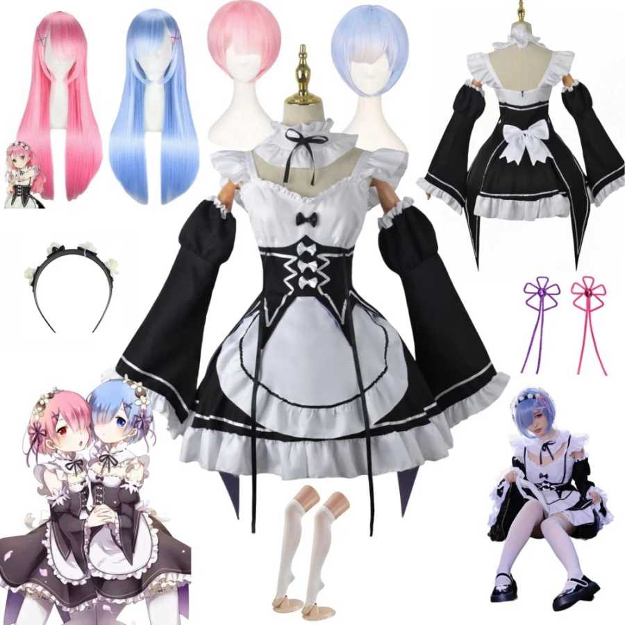 Аниме Ram Rem Maid Косплей Re Life In A Different World From Zero костюмы женское платье Лоли костюм для вечеринки на Хэллоуин Костюмы для косплея