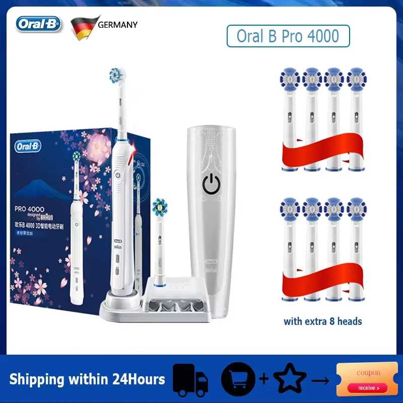 Электрическая зубная щетка Oral B Sonic PRO4000 RPO600 D12 Vitality с вращающейся насадкой для взрослых, для ухода за полостью рта, перезаряжаемая, водонепроницаемая Техника для красоты