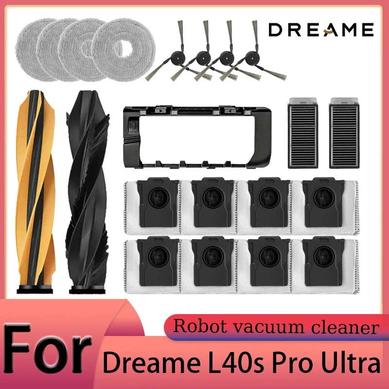 Аксессуары для робота-пылесоса Dreame L40s Pro Ultra: основная щетка, боковая щетка, HEPA-фильтр, салфетки для влажной уборки, мешки для сбора пыли, запасные части Запчасти для бытовой техники