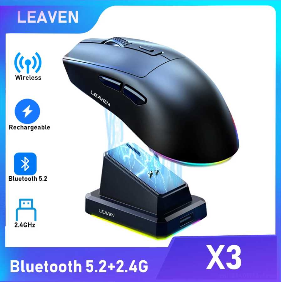 Беспроводная мышь Bluetooth 2,4G, двойной режим, перезаряжаемая, с зарядной док-станцией, подсветкой, светодиодной подсветкой, экономичная для портативных ПК Mac ​ Компьютерная периферия