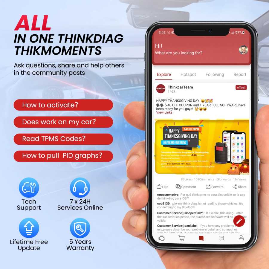 Фотография №3 товара THINKCAR THINKDIAG Mini obd2 сканер для всех автомобилей, полная диагностика