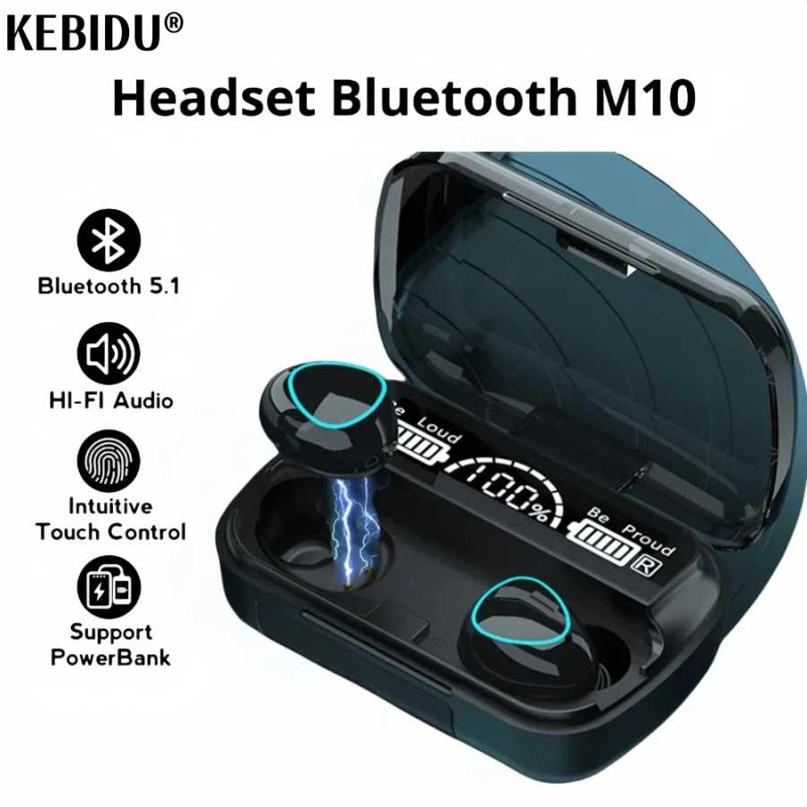 M10 TWS Fone Bluetooth 5.1 Наушники с микрофоном Наушники-вкладыши Зарядное устройство Беспроводные наушники Светодиодный дисплей Беспроводная Bluetooth-гарнитура Портативное аудио и видео