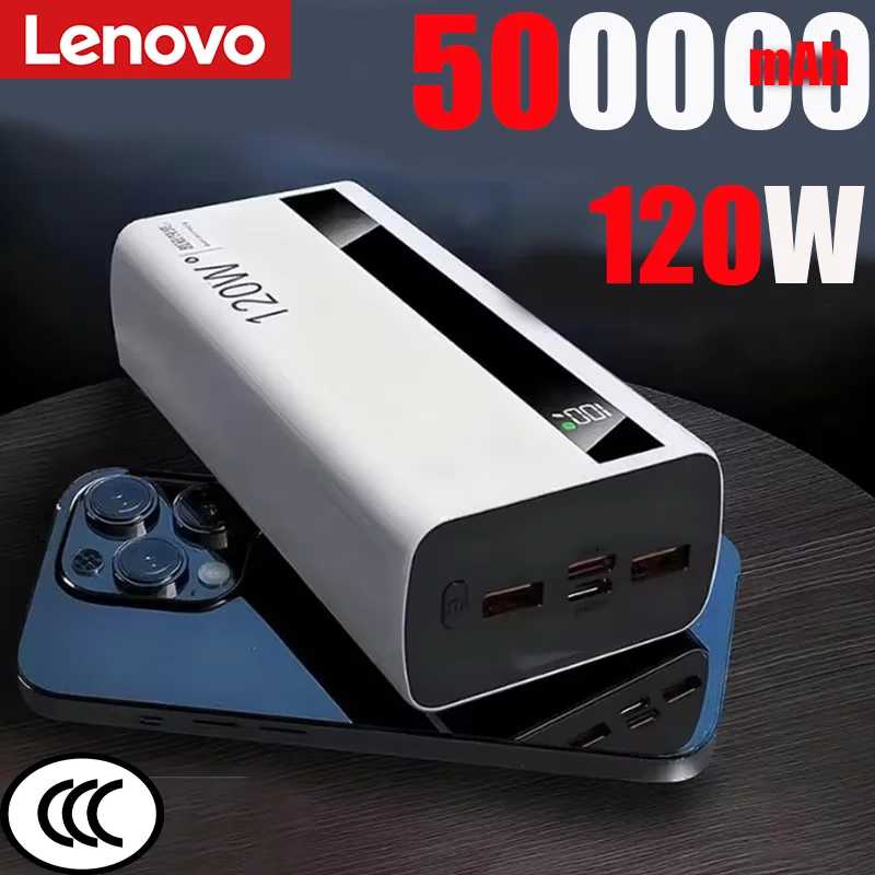 Портативный внешний аккумулятор Lenovo 120W 500000 мАч с высокой емкостью и сверхбыстрой зарядкой для iPhone Samsung 2026 Новинка Аксессуары для мобильных телефонов