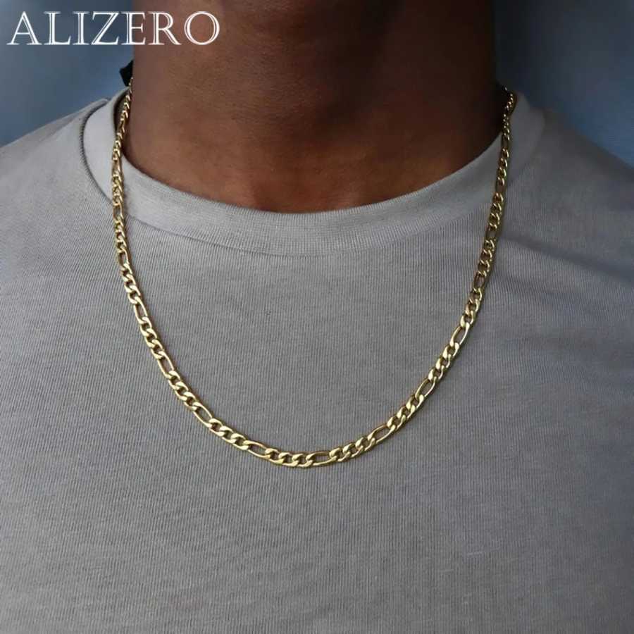 ALIZERO 18-каратное золото 4 мм Фигаро цепочка ожерелье для женщин и мужчин мода хип-хоп панк ожерелья ювелирные изделия оптом 40-75 см Ювелирные изделия