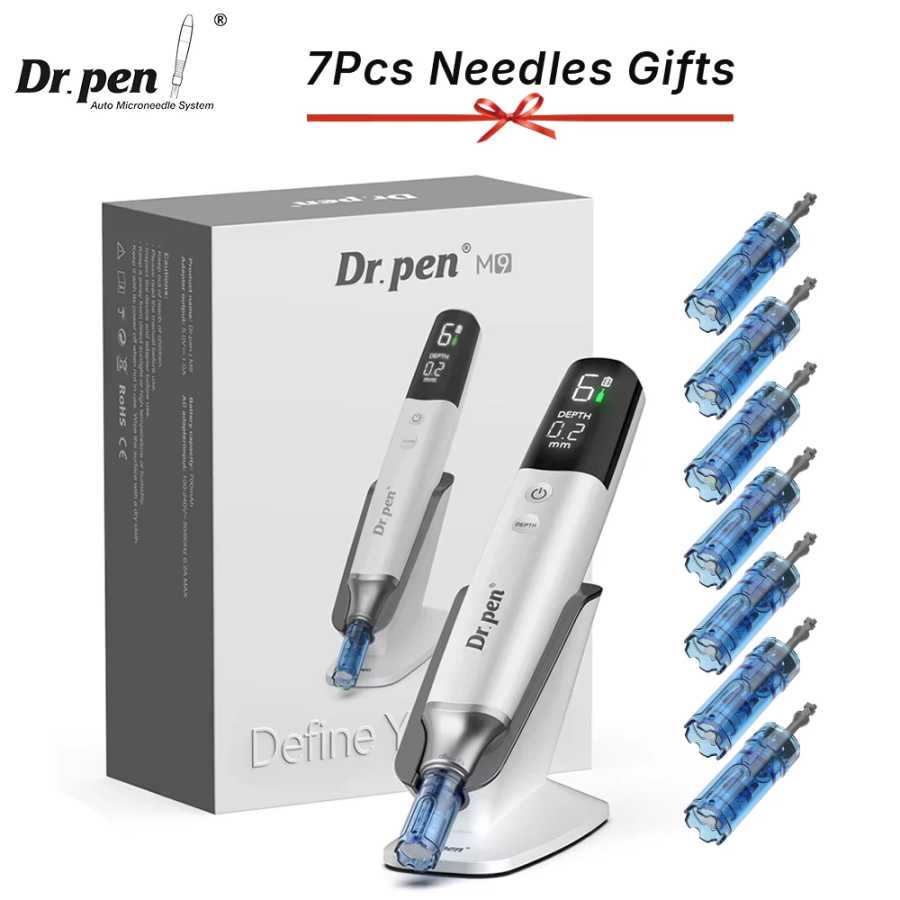 Оригинальный дермапен Dr. Pen M9 с 7 насадками-иглами, защита от обратного тока, беспроводной, для микронидлинга, длина иглы 0,25 мм. Косметологическое оборудование