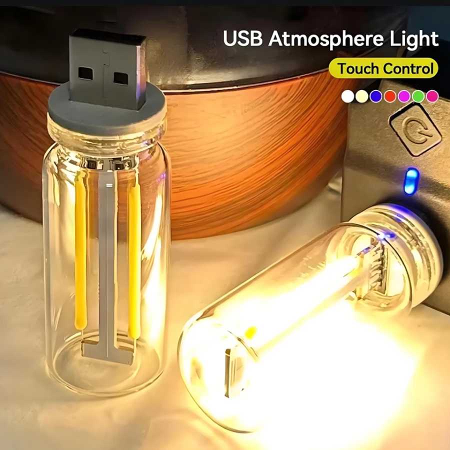 Фотография №1 товара Автомобильный USB-ночник с сенсорной регулируемой яркостью, светодиодная лампа накаливания, портативное
