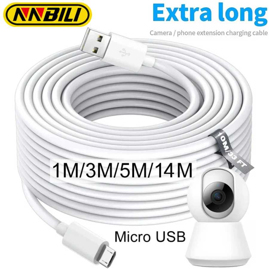 NNBILI 1 м-14 м удлиненный кабель Micro USB для быстрой зарядки с удлиненной линией для Samsung Xiaomi Android Phone Camera Monitor Power Bank Аксессуары для мобильных телефонов