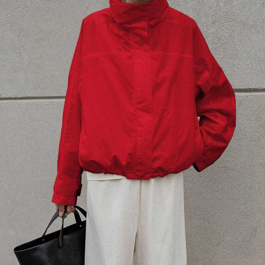 Linad Street Chic красная водолазка на молнии куртки осень повседневная верхняя одежда с длинными рукавами модные пальто для женщин топы женские 2025 Пальто и куртки