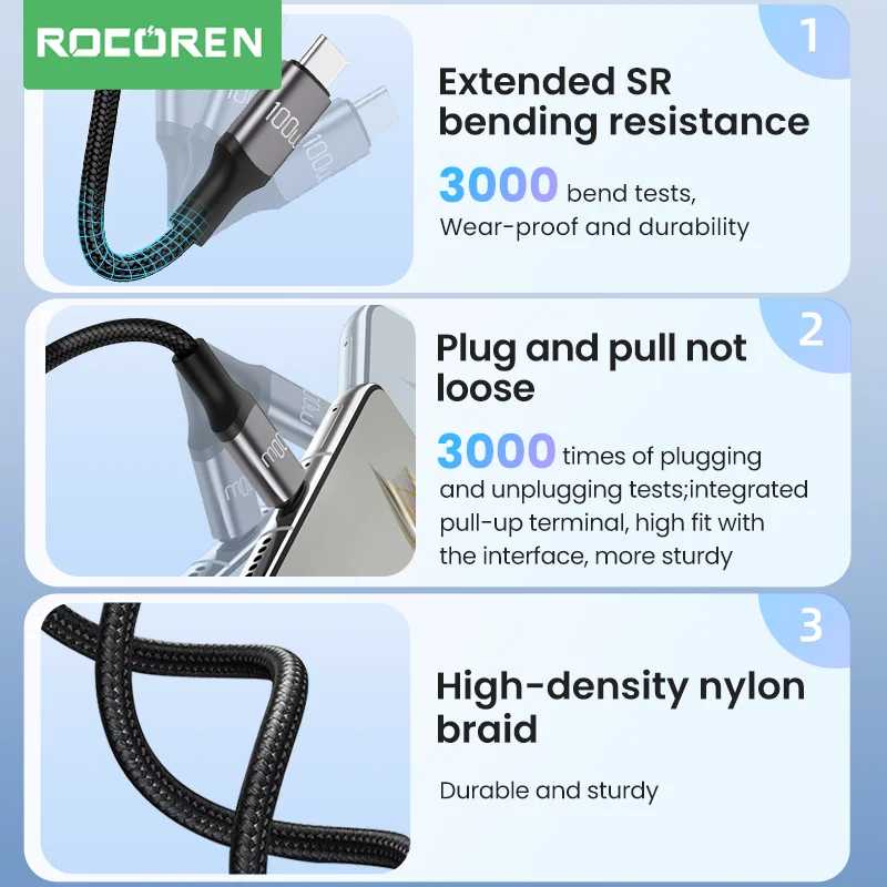 Фотография №5 товара Кабель Rocoren USB Type C 100 Вт, зарядный кабель для