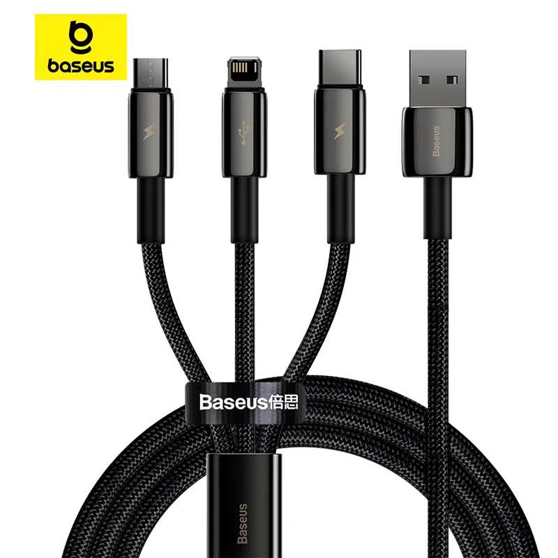 Baseus 3 в 1 USB-кабель типа C для iPhone 12 Pro Max Micro USB Android Кабель для мобильного телефона Samsung Xiammi USBC Шнур для передачи данных Аксессуары для мобильных телефонов