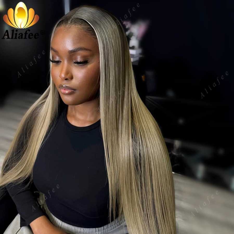 Фотография №3 товара Ombre Dirty Blonde Прямой парик фронтальной части шнурка 13x6 Парики