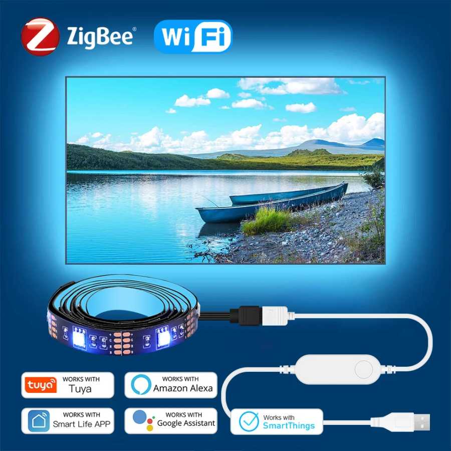Умная Светодиодная лента RGB 5050 Tuya WiFi Zigbee для управления телефоном, USB-лента для подсветки телевизора, комнаты, домашвечерние Светодиодная подсветка