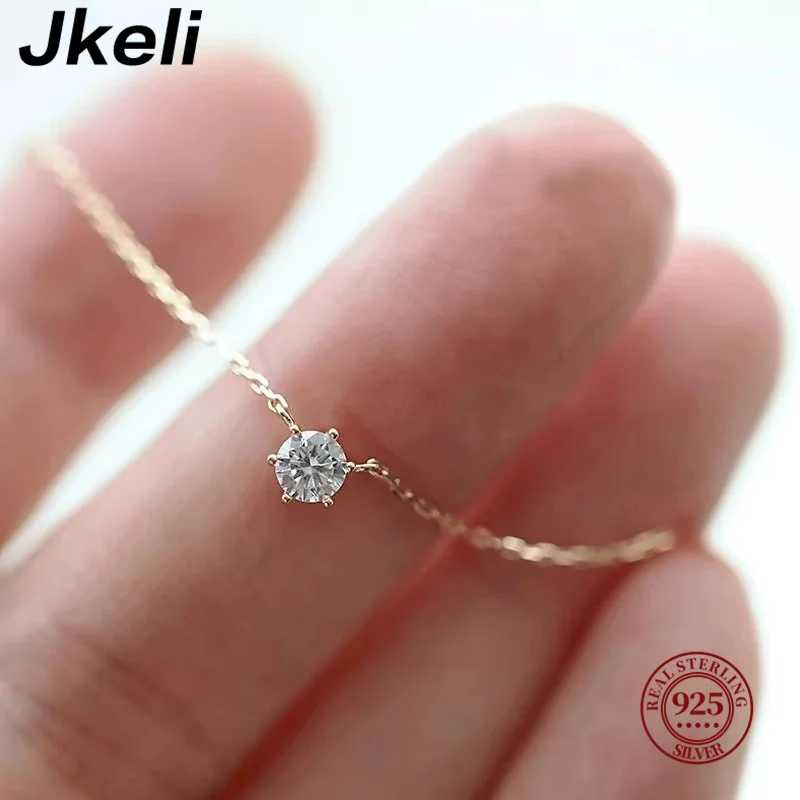 Jkeli стерлингового серебра 925 пробы 18 К позолоченное ожерелье одиночный сверкающий циркон цепочка на ключицы для женщин свадебные украшения воротники Ювелирные изделия