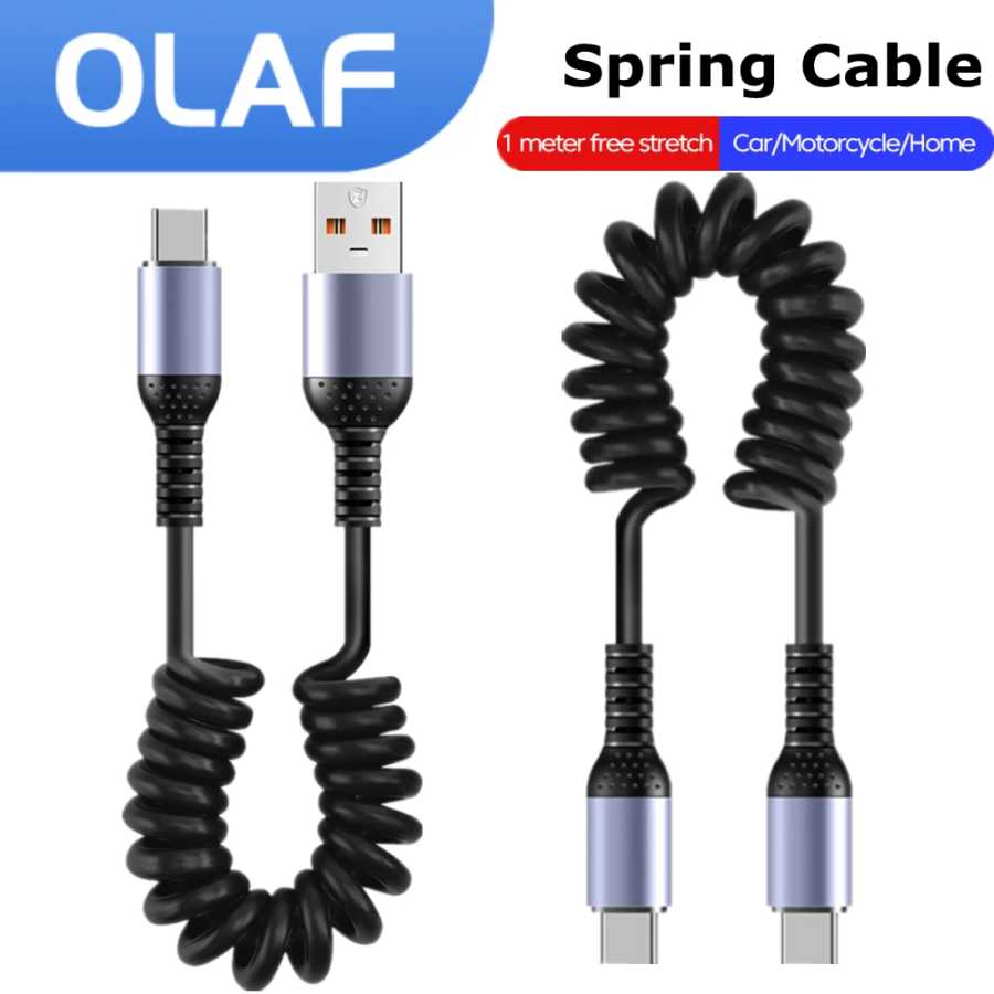 0,25M-1M Пружинный кабель USB Type C To Type C 6A Кабель для быстрой зарядки данных для iphone Android ipad USB C Короткий автомобильный шнур Power Bank Аксессуары для мобильных телефонов