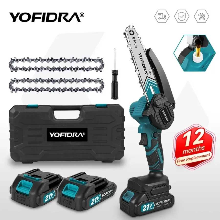 YOFIDRA 6-дюймовая электрическая бензопила, аккумуляторная масленка, садовая резка древесины, обрезка, пила, электроинструмент для Makita, 21 В, аккумуляторный штифт Электрические инструменты