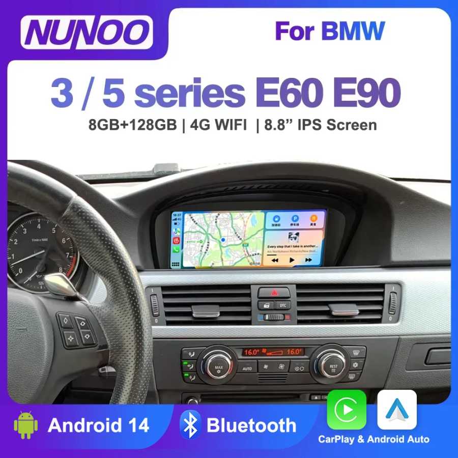 Новый беспроводной экран Android 14 с CarPlay для BMW E60 E61 E62 E63 E90 E91 E92 2005-2012, мультимедийный проигрыватель, GPS-навигация, радио. Автоэлектроника