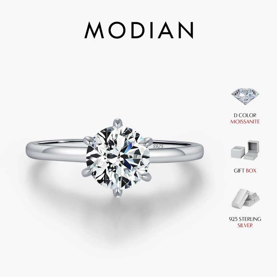 MODIAN 1CT Муассанит Лабораторное кольцо с бриллиантом для женщин Стерлингового серебра 925 пробы для свадьбы и помолвки с платиновым покрытием Изящные ювелирные изделия Ювелирные изделия
