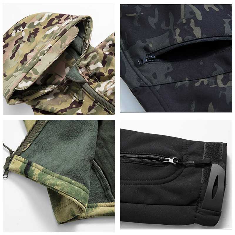 Фотография №5 товара Lurker Shark Skin Soft Shell Тактическая куртка Мужская водонепроницаемая флисовая