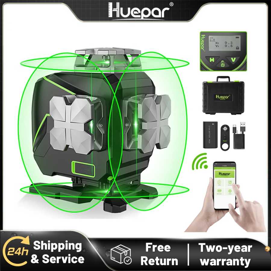 Лазерный уровень Huepar S04CG-A 16 линий, 4D нивелир с перекрестными линиями, с функцией Bluetooth и дистанционного управления, с зеленым лучом, с жесткой лазерной шкалой Инструменты для измерения и анализа