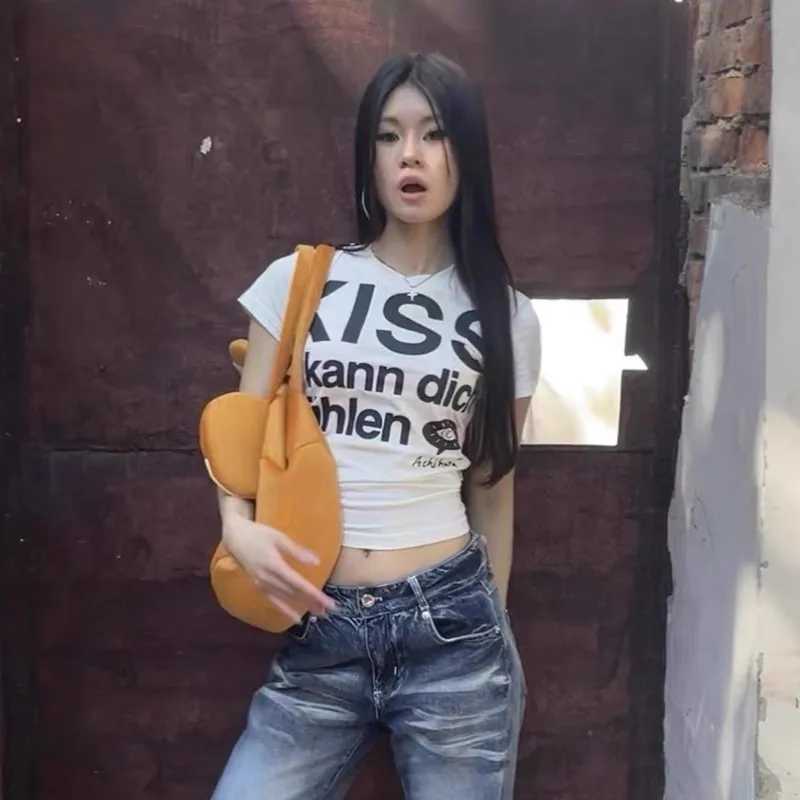 Фотография №5 товара Karrram Японская футболка с буквенным принтом Y2k Trashy 2000-х Стиль