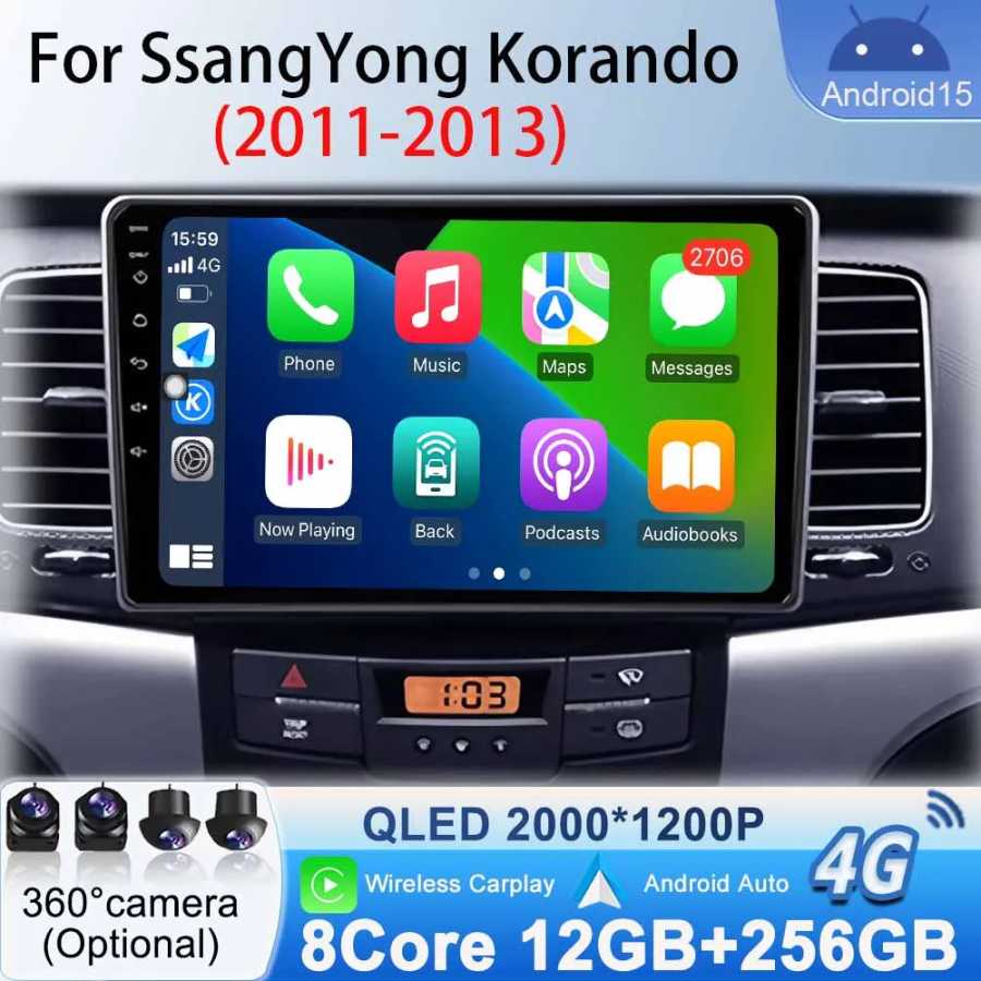 Радио Wi-Fi с GPS-навигацией для SsangYong Korando 2011 2012 2013, автомобильный Android 15, мультимедийный BT-плеер, беспроводной Carplay Android Auto Автоэлектроника