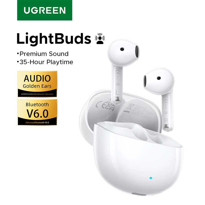 UGREEN LightBuds TWS Наушники Bluetooth 6.0 Беспроводные наушники Приложение Пространственное аудио Наушники 4-микрофон Шумоподавление вызова 35 часов Портативное аудио и видео