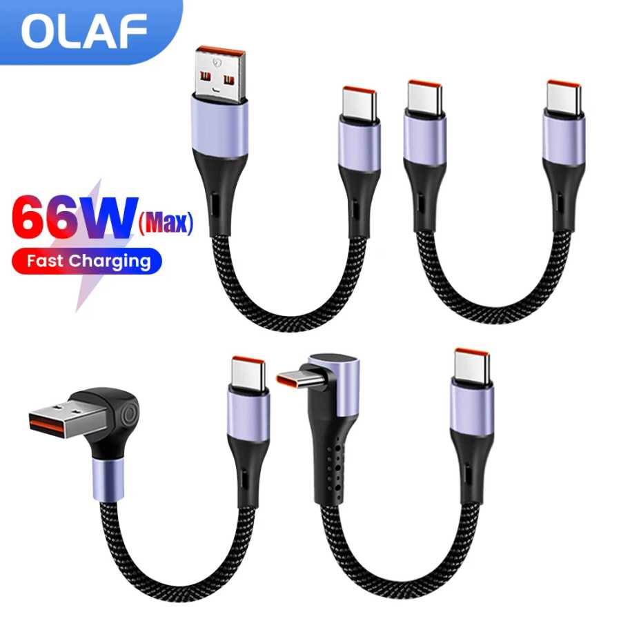 Короткий локоть USB C-кабель 15 см, 30 см, 66 Вт, USB-кабель для быстрой зарядки типа C для iphone 15 16 Huawei Samsung Xiaomi Power Bank Шнур Аксессуары для мобильных телефонов
