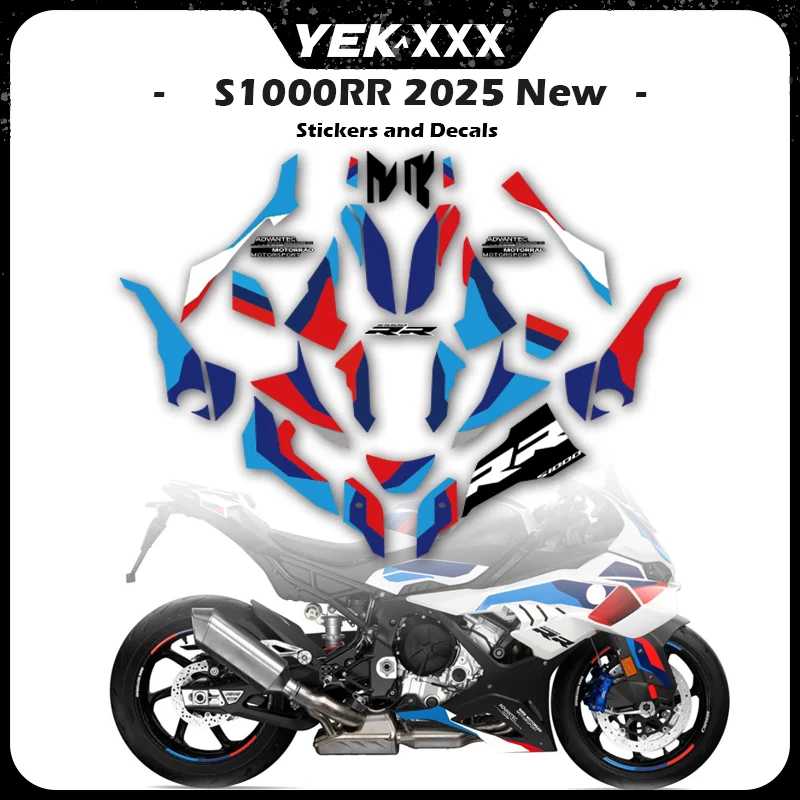 Для BMW 2025 S1000RR мотоцикл синий и белый дизайн обтекатель полная наклейка на автомобиль наклейка Украшения, очистка и защита