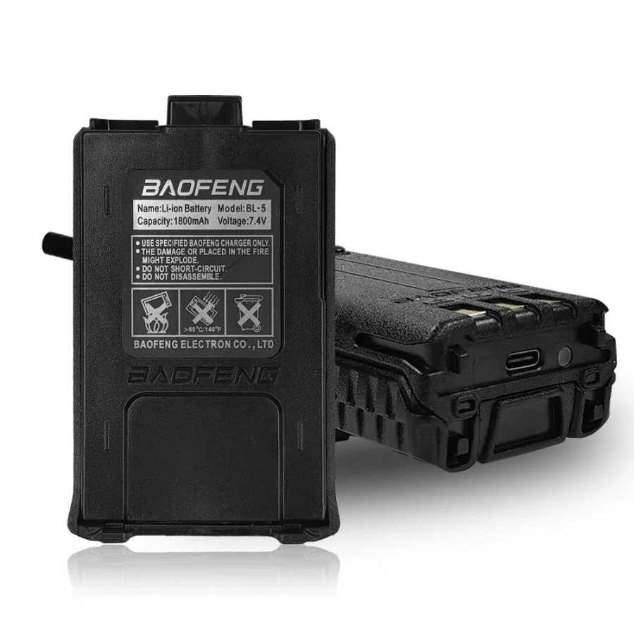 Зарядное устройство Baofeng UV5R Type-C, литий-ионный аккумулятор 1800 мАч, аксессуары для радио, Внешнее зарядное устройство для автомобиля, USB-кабель, рация Walkie Talkie Аксессуары & Запчасти