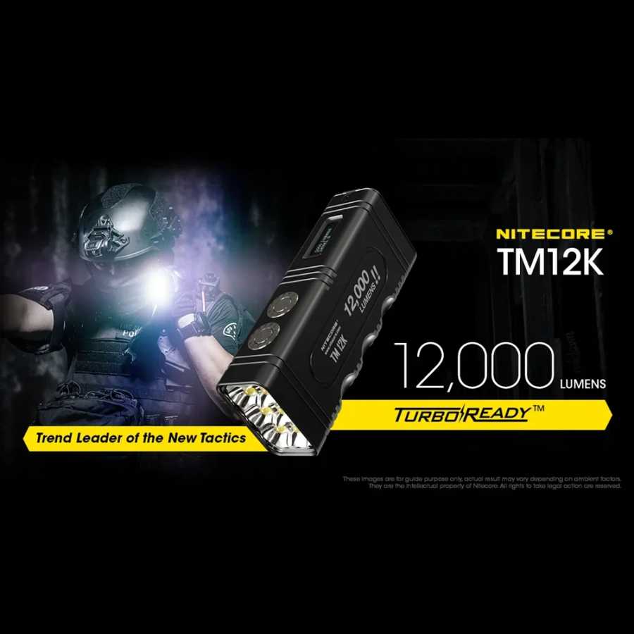 Фотография №4 товара Перезаряжаемый тактический фонарик NITECORE TM12K USB-C, 12000 люмен, портативная Тройная